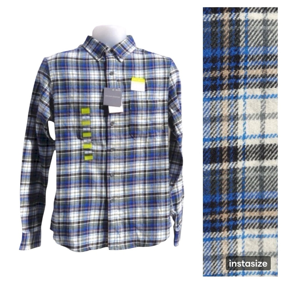 Eddie Bauer Mens S Flannel Shirt Blue Gray Plaid Button Front Casual Outdoors